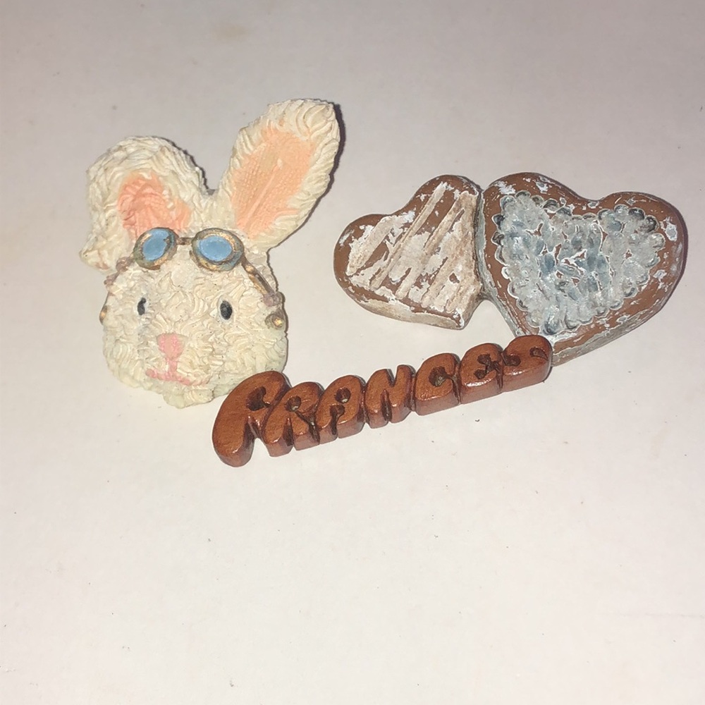Frances Name Bunny Heart Vintage Pins Lot Pink Cream